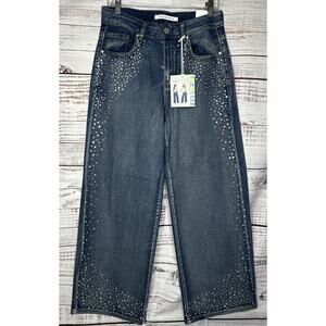 9th and Main Womens High Rise Wide Leg Bedazzled Jeans Size 12 New